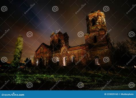 Old Ancient Creepy Abandoned Church Ruins at Night Stock Image - Image ...