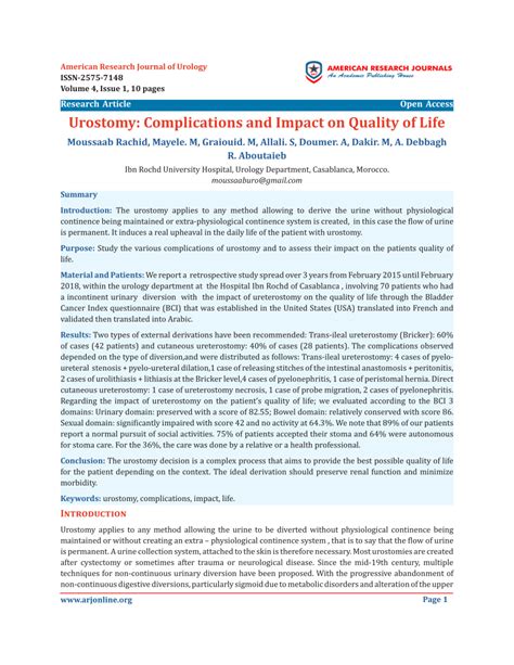 (PDF) Urostomy: Complications and Impact on Quality of Life