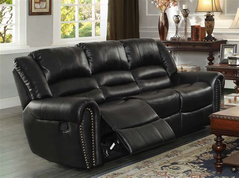 Homelegance Center Hill Double Reclining Sofa - Black Bonded Leather ...