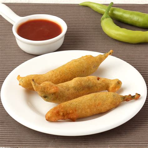 Mirchi Bajji - Stuffed Mirchi Bada Recipe with Step by Step Photos