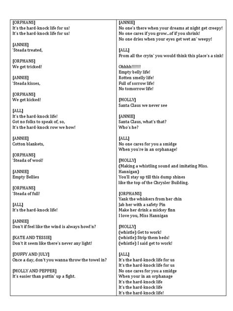 Hard Knock Life Lyrics | PDF | Annie (Musical)