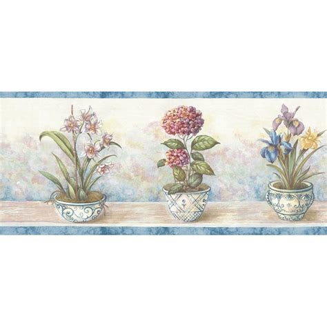 Waverly 9" Navy Potted Floral Prepasted Wallpaper Border at Lowes.com