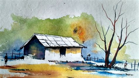 Watercolor Painting For Beginners - Village House Landscape Tutorial ...