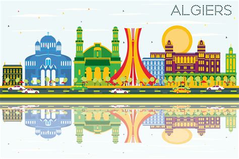 Algiers Skyline with Color Buildings, Blue Sky and Reflections ...