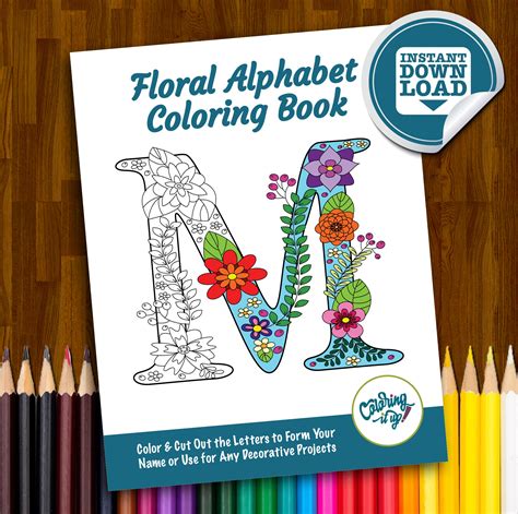 Flower Alphabet Coloring Book Printable Coloring Pages Adult Coloring Pages Instant Download PDF ...