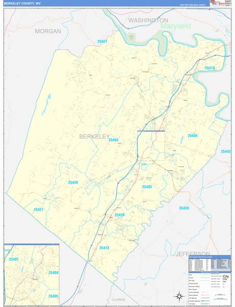 Berkeley County, WV Zip Code Wall Map Basic Style by MarketMAPS - MapSales