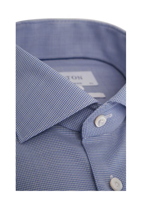 Eton - Light Blue Houndstooth Wool Dress Shirt | Mitchell Stores