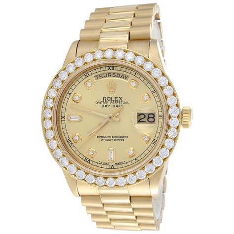 Rolex - Mens 36mm Rolex President 18K Gold Day-Date Diamond Watch Ref. # 18038 | 3.50 CT ...