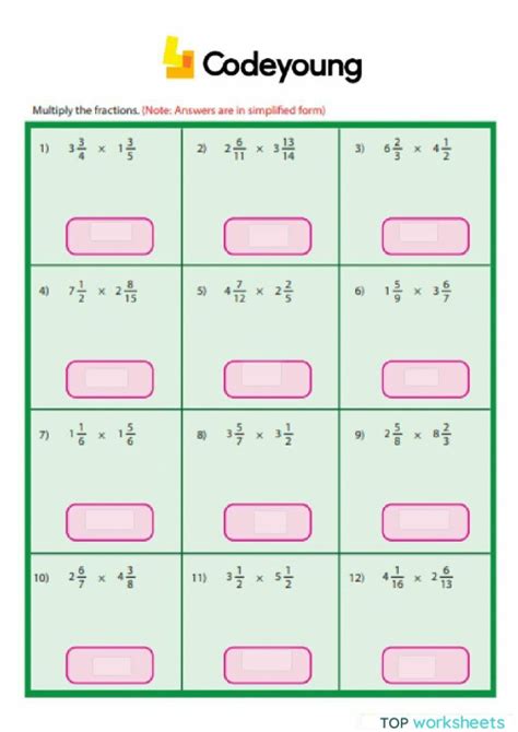 Multiplication of Fractions by Fractions Concept CW. Interactive ...