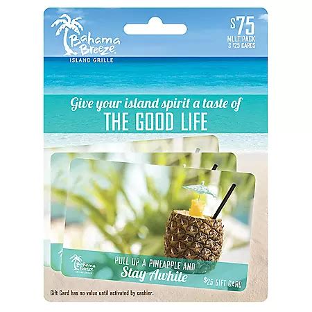 Bahama Breeze $75 Value Gift Cards - 3 x $25 - Sam's Club