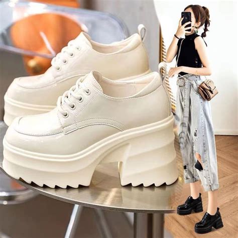 Increase 10cm small leather shoes for women 2023 new British style ...