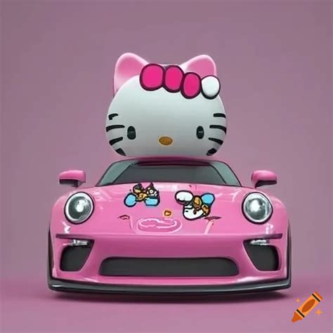 Hello kitty driving a pink porsche gt3 on Craiyon