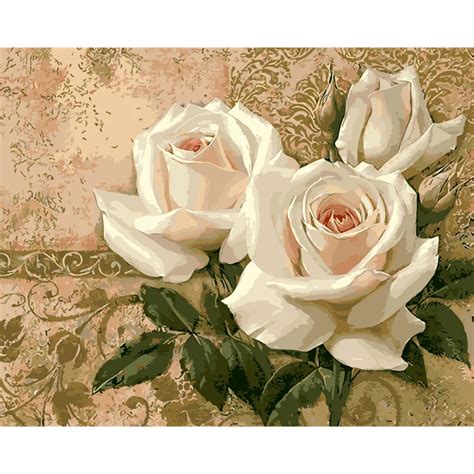 Flower White Rose Painting Frameless Picture On Wall Diy Oil Painting ...