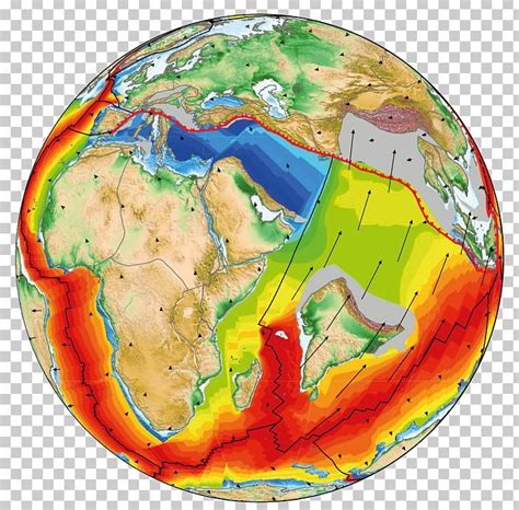 the earth's surface is covered in red and yellow