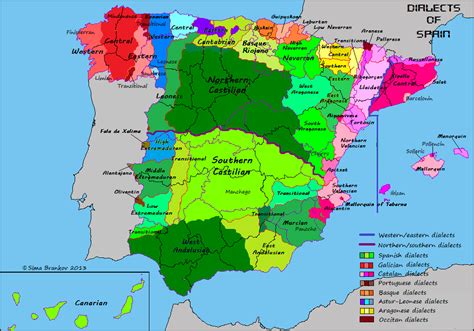 Dialects of Spain Spanish dialects across the... - Maps on the Web