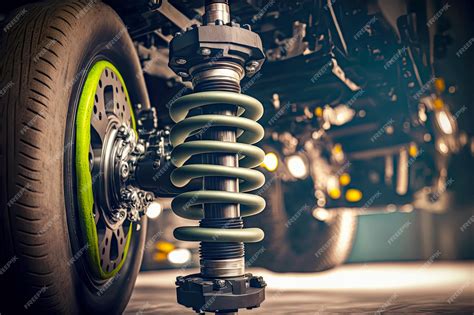 Premium Photo | Repair of car shock absorber in garage of car service by masters