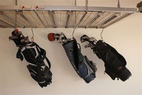 Golf Bag Storage on overhead ceiling garage rack. | Garage storage racks, Overhead garage ...