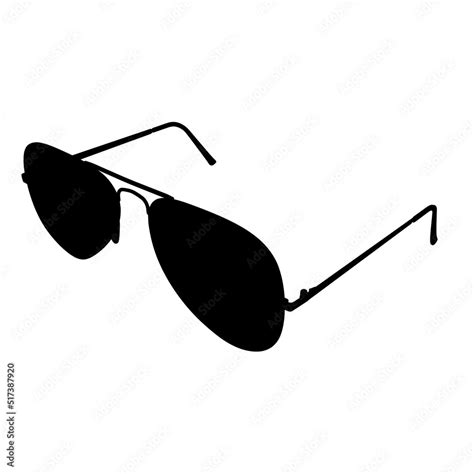 Aviator Sunglasses Silhouette. Black on White Background. Classic Aviators for Summer. Front Top ...