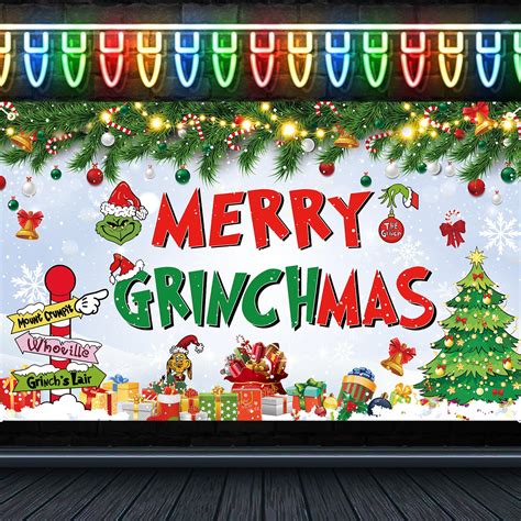 Buy Grinch Christmas Party Decorations, Merry Grinchmas Backdrop Banner, Large Size Christmas ...