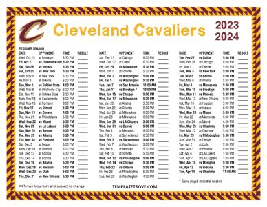 Printable 2023-2024 Cleveland Cavaliers Schedule