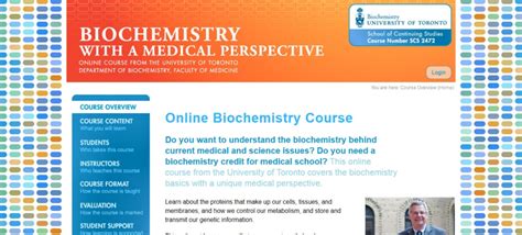 Biochemistry, University of Toronto – Online Biochemistry Course