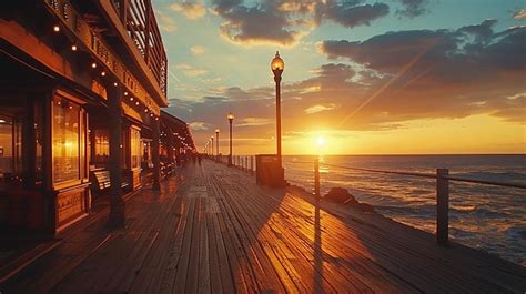 Premium Photo | Nostalgic Seaside Boardwalk at Sunset