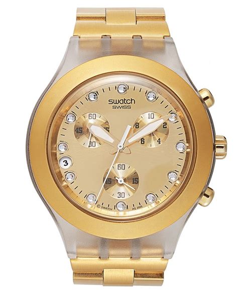 Swatch Watch, Unisex Swiss Chronograph Full-Blooded Gold-Tone Aluminum Bracelet 43mm SVCK4032G ...