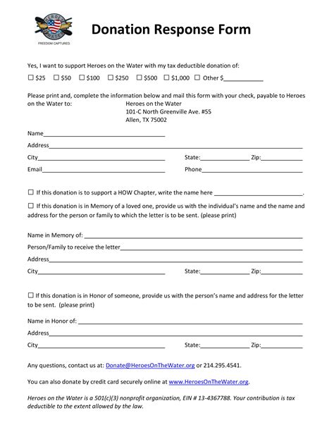 Printable Donation Form Template Doc | Classles Democracy