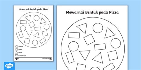 Lembar Mewarnai Beragam Bentuk pada Pizza (teacher made)