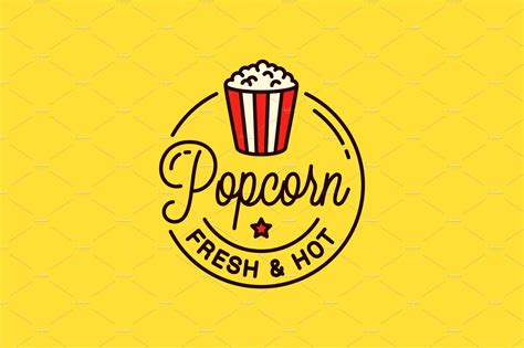 Popcorn logo. Round linear logo. | Food Illustrations ~ Creative Market