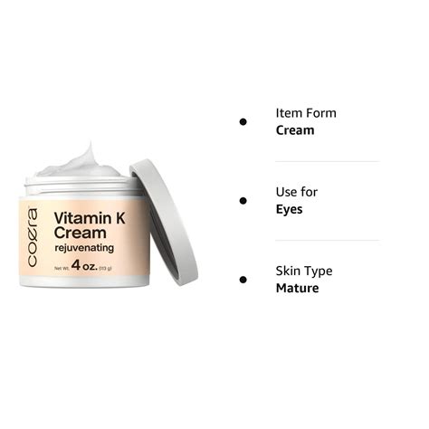 Vitamin K Cream 4 oz for Bruises, Spider Veins, Dark Circles - Eyes ...