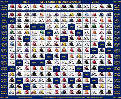 2013 SEC Football Helmet Schedule - SEC12.com - SEC Football