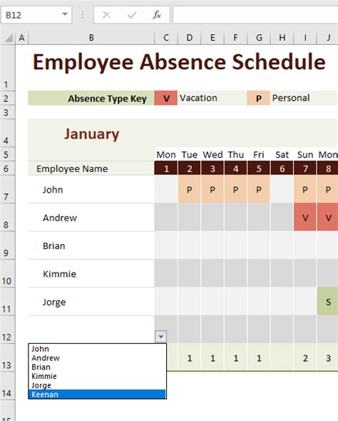 Excel Template - Employee Absence Schedule - Microsoft Community