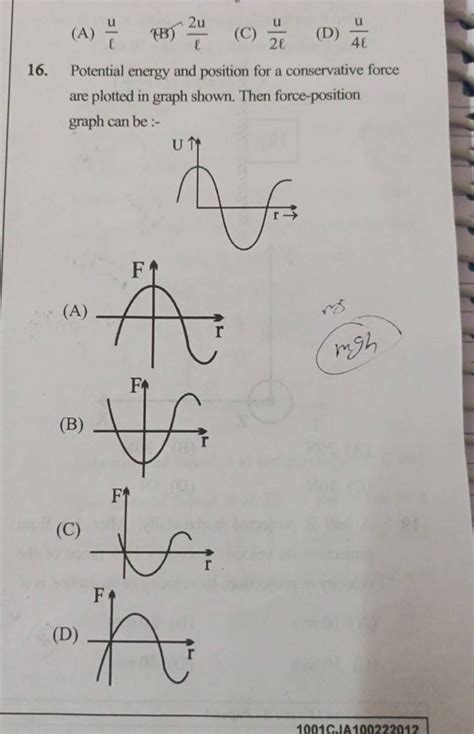 Potential energy and position for a conservative force are plotted in gra..