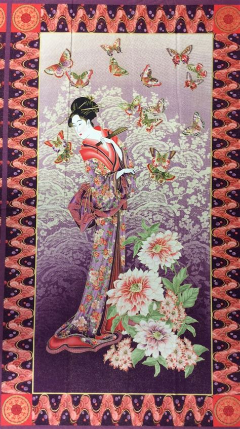 Geisha Wood Block Print Japanese Elegant Kimono PANEL Cotton Quilting Fabric PNL36 MD91