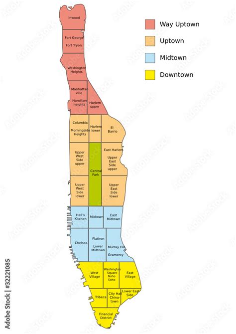 New York Map - Manhattan districts Stock Vector | Adobe Stock