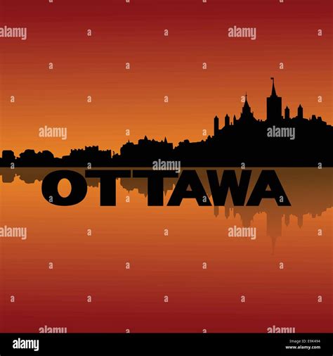 Ottawa skyline reflected at sunset vector illustration Stock Vector ...