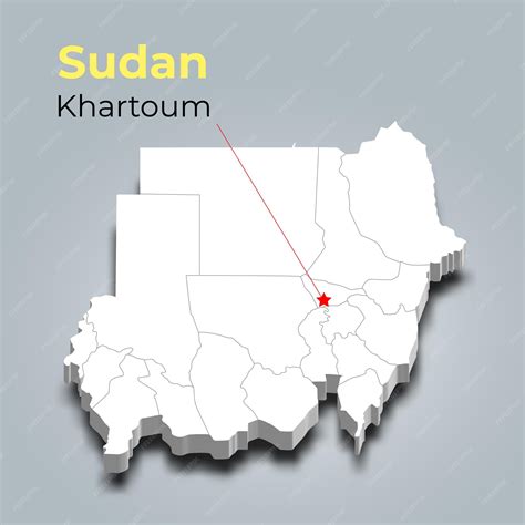 Premium Vector | Sudan 3d map with borders of regions and its capital