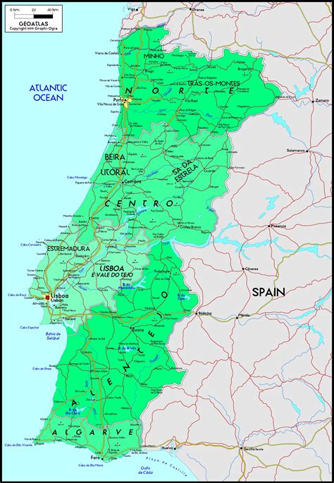 Portugal On World Political Map / Detailed political and administrative map of Portugal with ...