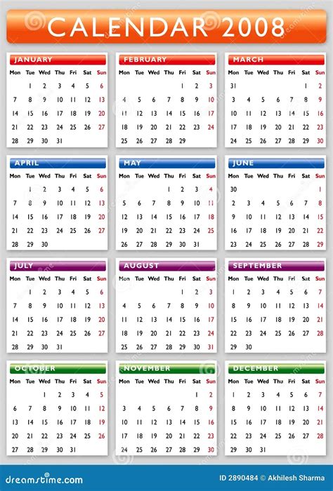 2008 yearly calendar printable