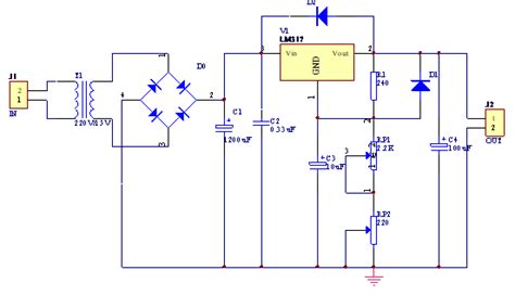 Circuit Design Schematic of Adjustable Voltage Regulated Power Supply