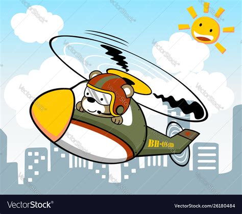 Helicopter with funny pilot cartoon Royalty Free Vector