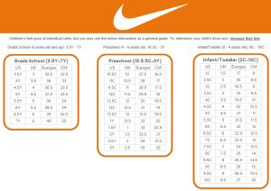 Nike Kid Shoe Size Chart | amulette