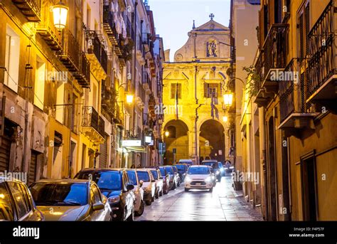 Traditional Street at Night In Cagliari Sardinia Italy Stock Photo - Alamy