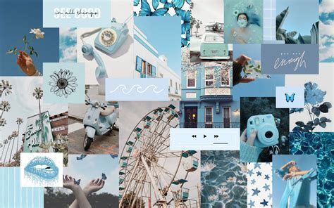 #macbook Wallpaper Aesthetic Collage Blue Blue Wallpaper | Cute laptop ...