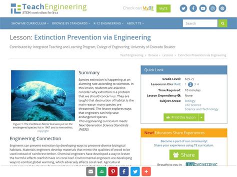 Teach Engineering: Extinction Prevention via Engineering Lesson Plan for 5th - 7th Grade ...