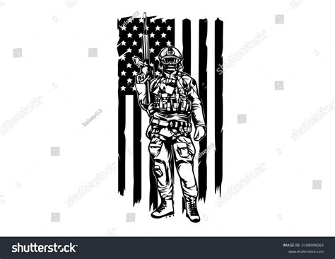 Vector Silhouette Uniformed Soldier Flag Isolated Stock Vector (Royalty ...