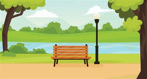 Bench with trees and lanterns in the park. Vector illustration in flat style. 8216006 Vector Art ...