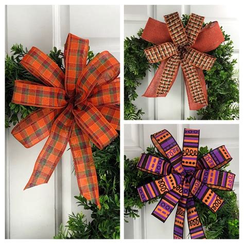 Wreath Bow Bow Wired Ribbon Bow Fall Bow Plaid Bow Orange - Etsy