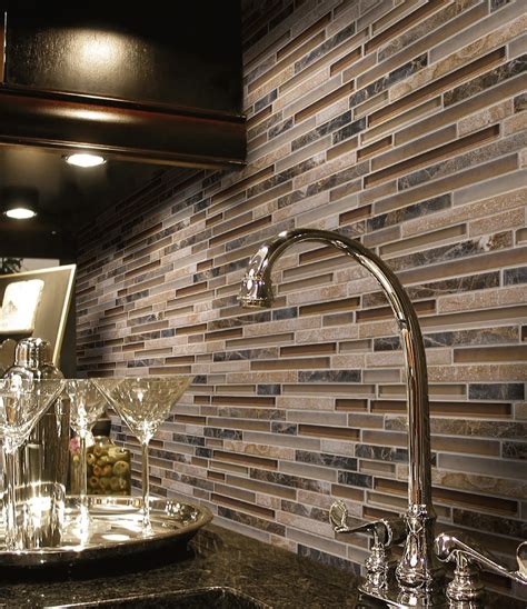 Inspiring kitchens -- Linear glass and stone mosaic backsplash, at The Tilery: Your New England ...